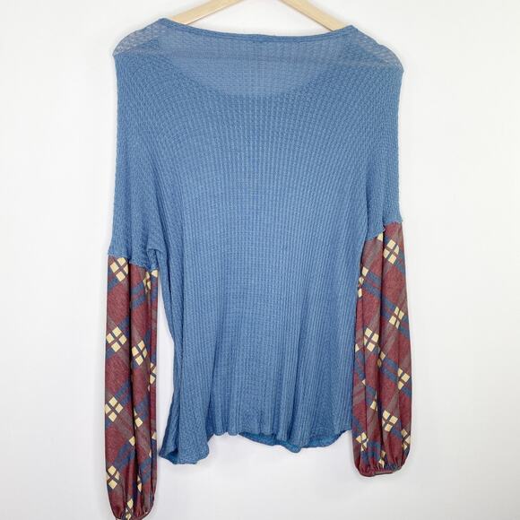Lime N Chili Blue Pattern Long Sleeve Waffle Knit Top Women's Size Small S - Picture 7 of 7